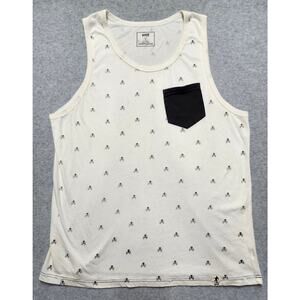 XS Skull Print Tank Top Mens Large White Black Pocket Sleeveless
